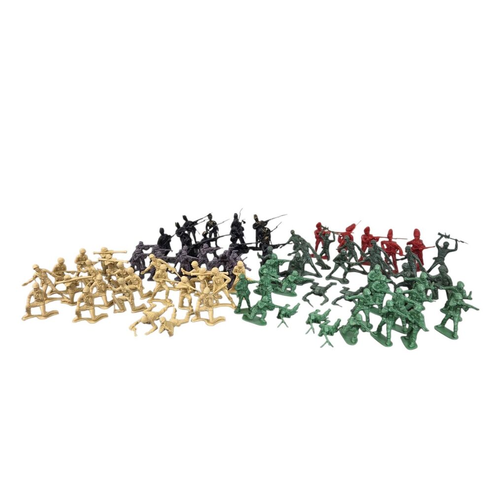 Lot of 87 Vintage Toy Soldiers Plastic Red Black White Green Gray Tan